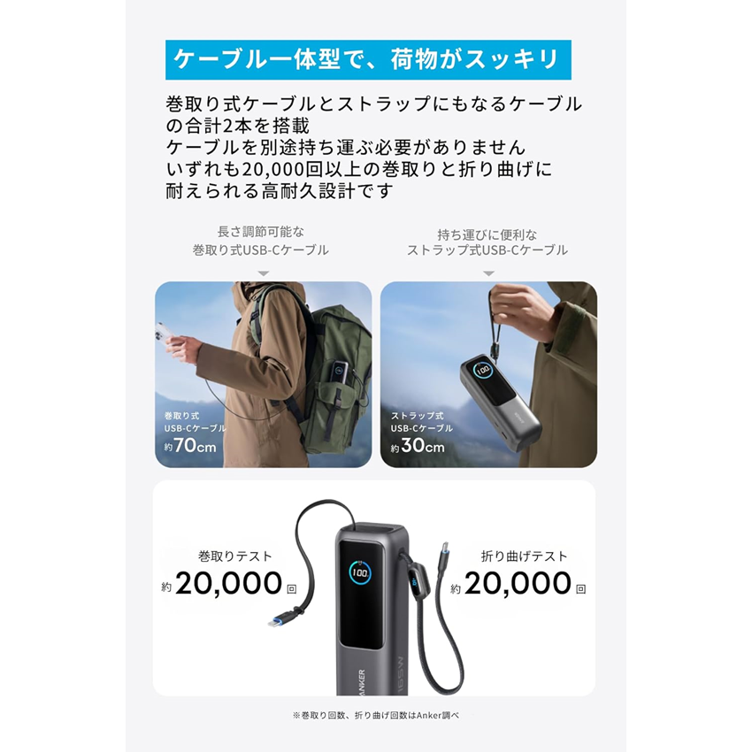 Anker モバイルバッテリー Power Bank (25000mAh Built-In & 巻取り式