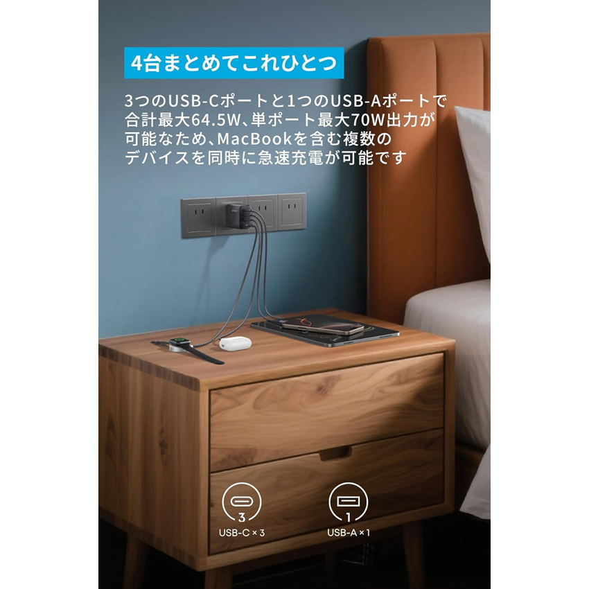 Anker USB急速充電器 Zolo Charger (70W 4 Ports) ブラック A121CN11